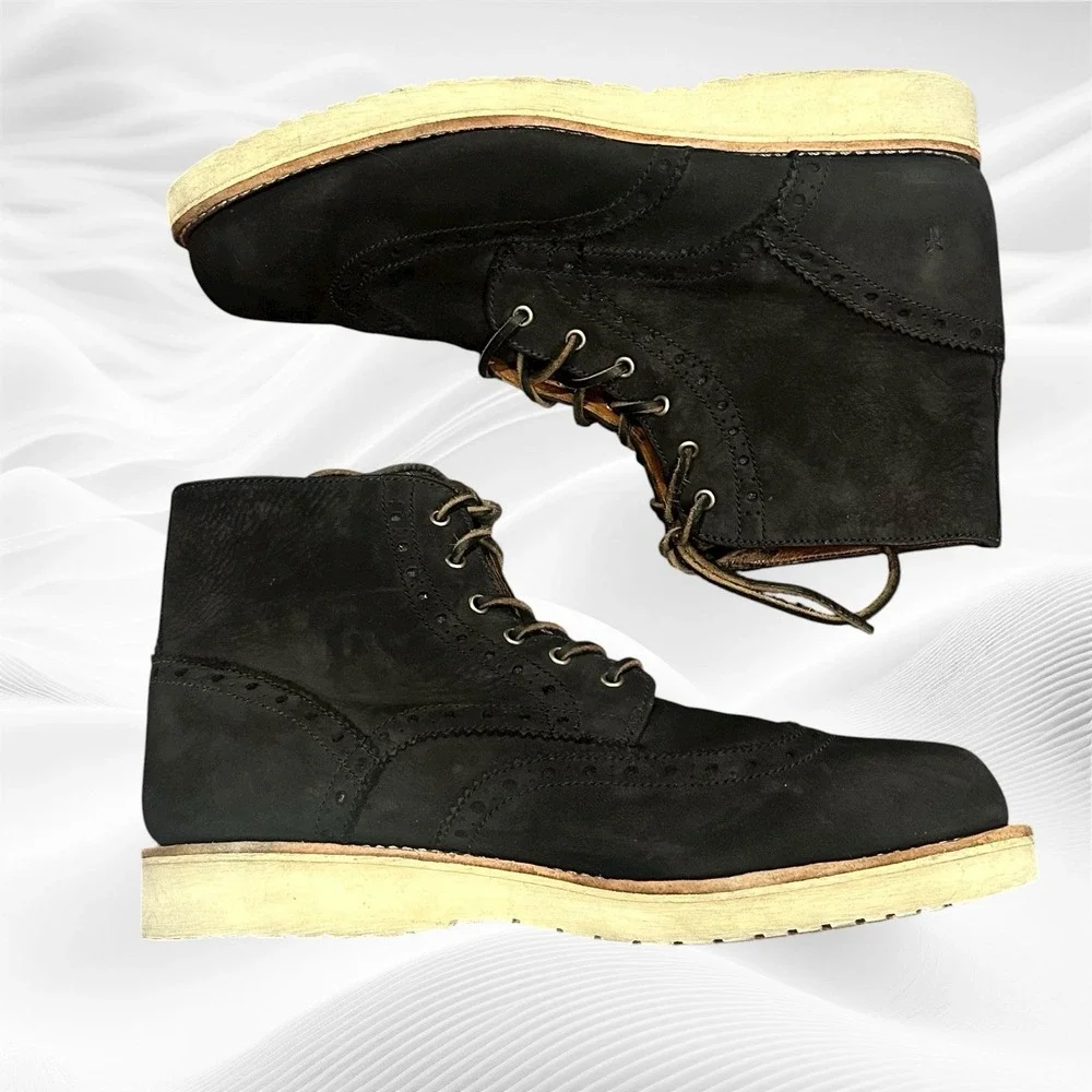 Frye Arkansas Black Wedge Suede Mens Boots Lace Up‎ Wingtip  Size 14M(?) Read